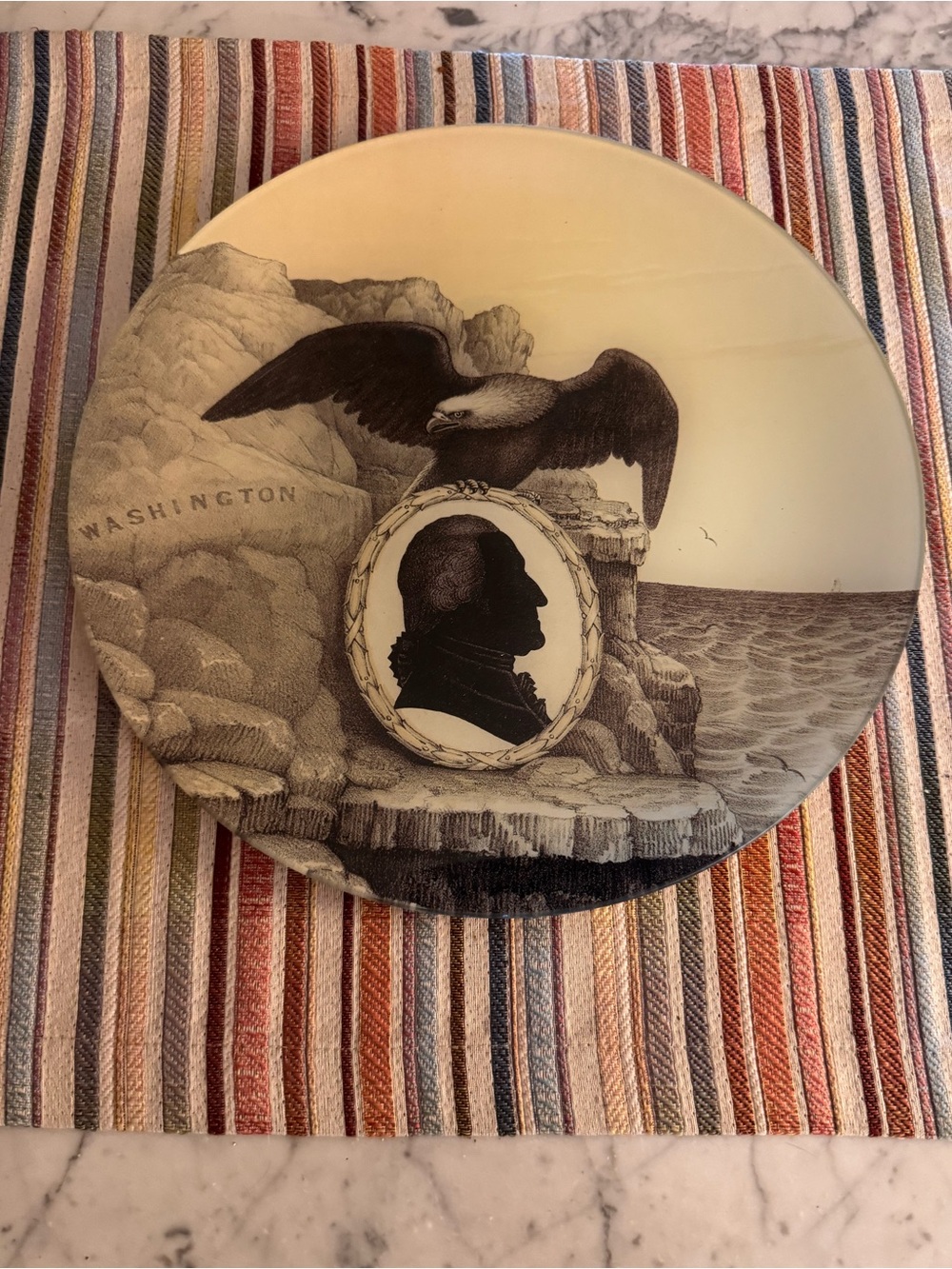 John Derian George Washington decoupage round tray, like new